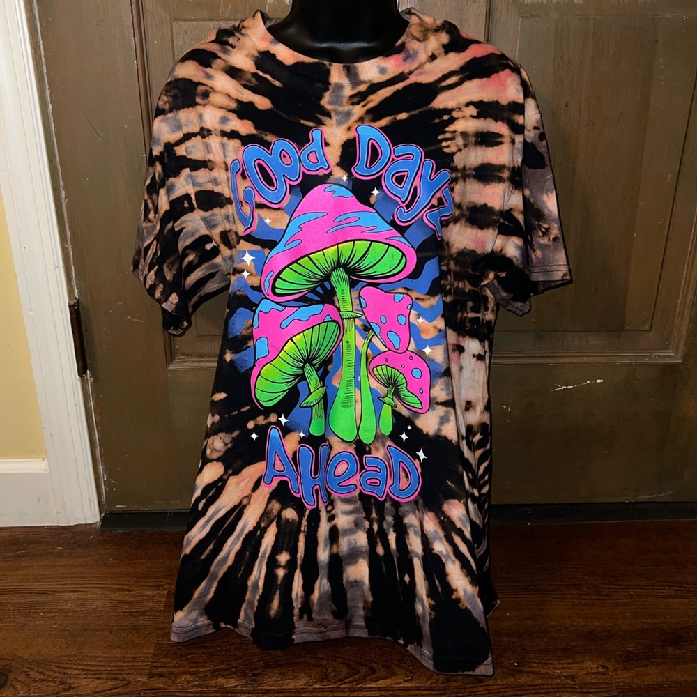 Good Dayz Black Psychedelic Punk Graphic Reverse Tie Dye Short Sleeve Top Size L - Picture 2 of 8